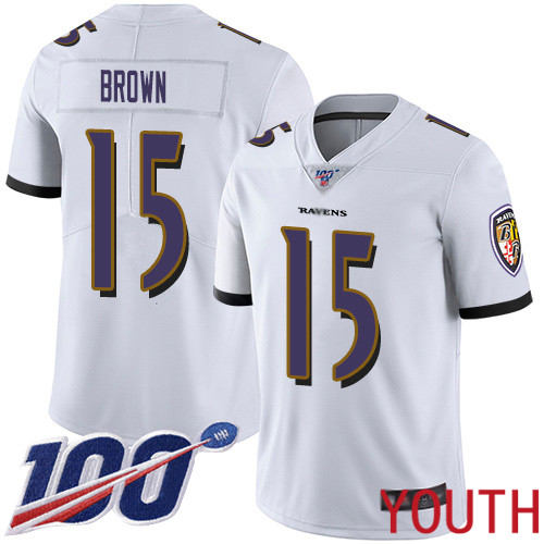 Baltimore Ravens Limited White Youth Marquise Brown Road Jersey NFL Football #15 100th Season Vapor Untouchable->women nfl jersey->Women Jersey